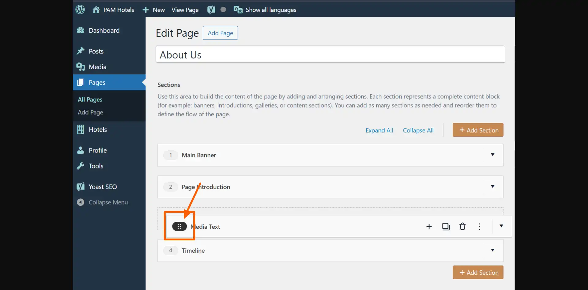 Drag & drop para reordenar secciones